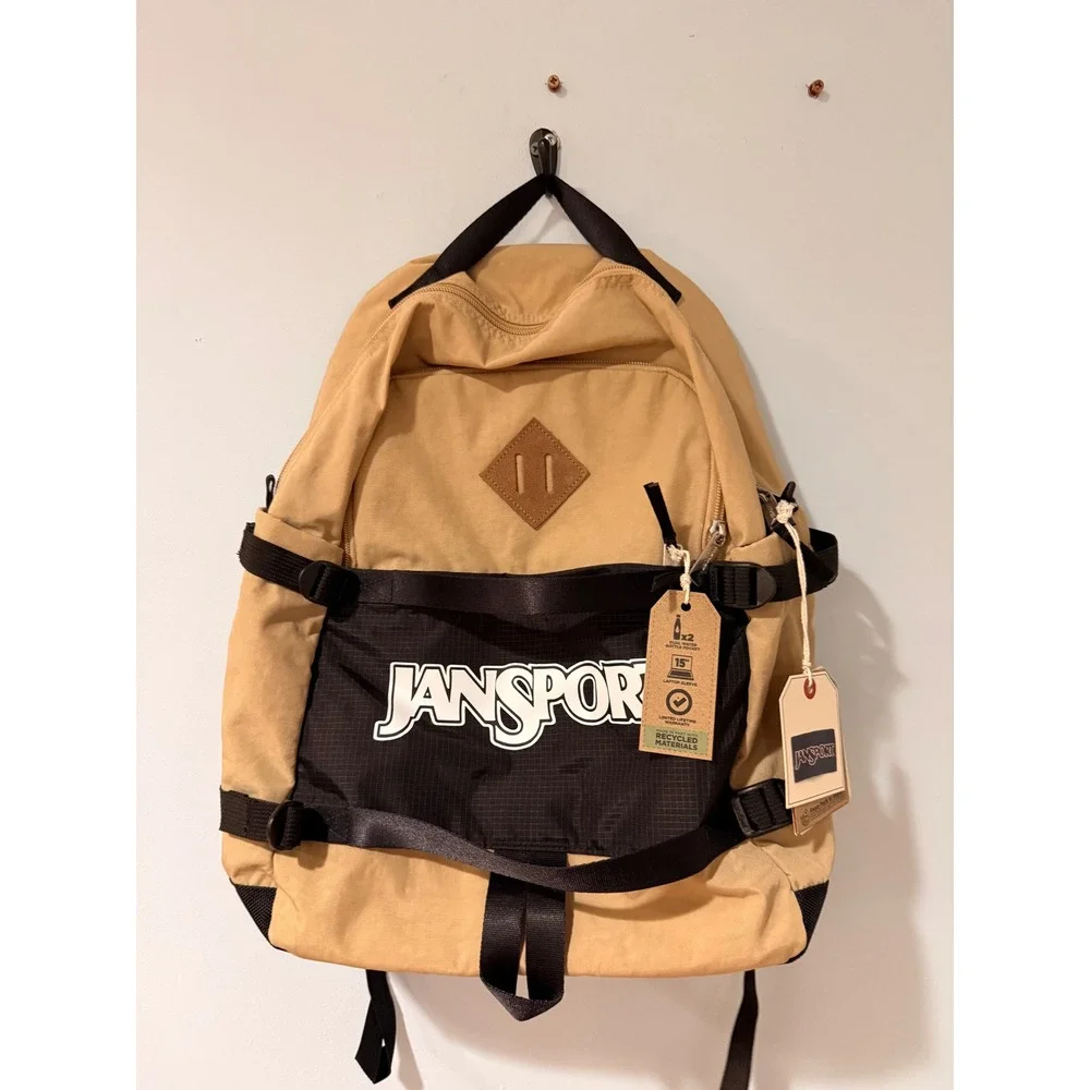 JanSport Small Seattle Pack Travertine Tan Black Laptop Backpack JS0A85VU7R5